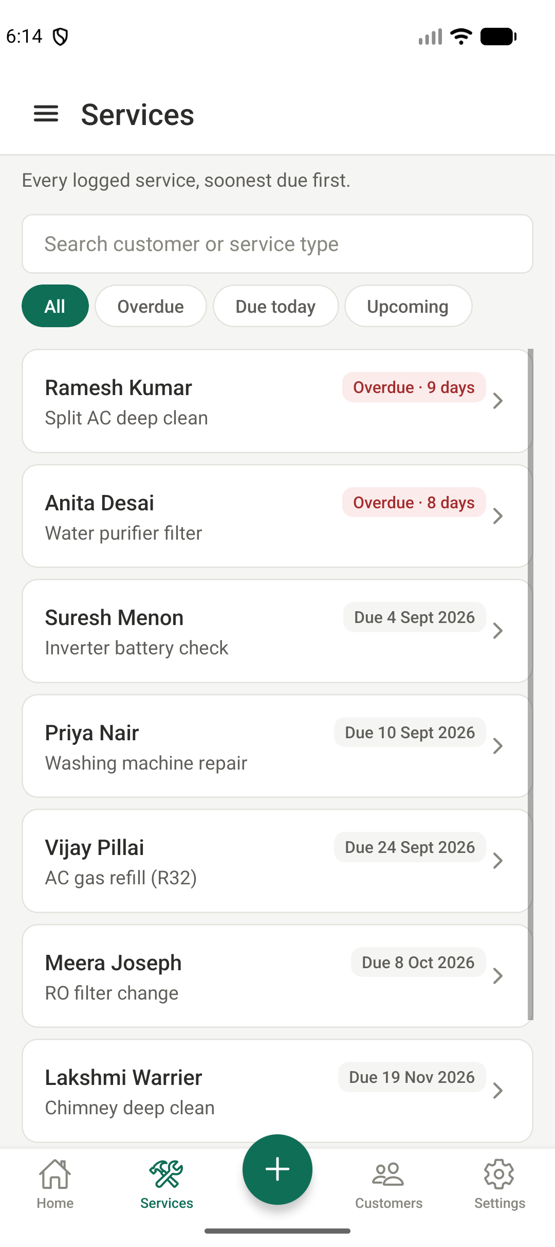 Service Job Register